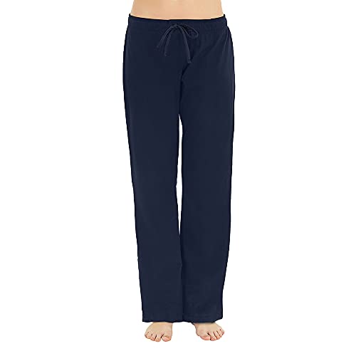 U2SKIIN Pyjamahose Damen lang 100% Baumwolle, Schlafhose Damen Schlafanzughose lang Pyjama Hose Schlafanzug Hose Freizeithose Haushose (Navy, M) von U2SKIIN