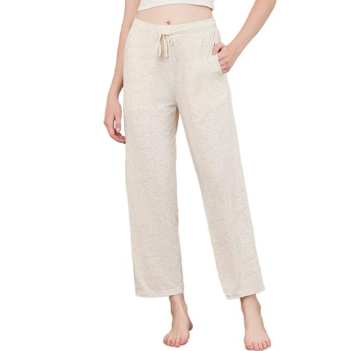 U2SKIIN Pyjamahose Damen lang Schlafhose weiche Schlafanzughose für Damen mit Taschen Freizeithose Haushose Loungehose (Beige Mel., XL) von U2SKIIN