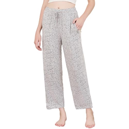 U2SKIIN Pyjamahose Damen lang Schlafhose weiche Schlafanzughose für Damen mit Taschen Freizeithose Haushose Loungehose (Dunkelgrau Mel., M) von U2SKIIN