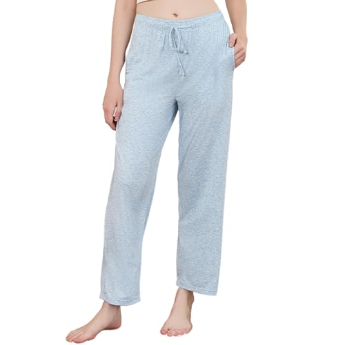 U2SKIIN Pyjamahose Damen lang Schlafhose weiche Schlafanzughose für Damen mit Taschen Freizeithose Haushose Loungehose (Hellblau Mel., L) von U2SKIIN