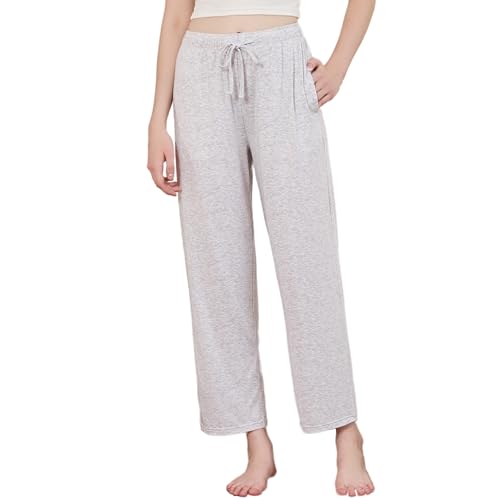 U2SKIIN Pyjamahose Damen lang Schlafhose weiche Schlafanzughose für Damen mit Taschen Freizeithose Haushose Loungehose (Hellgrau Mel., M) von U2SKIIN