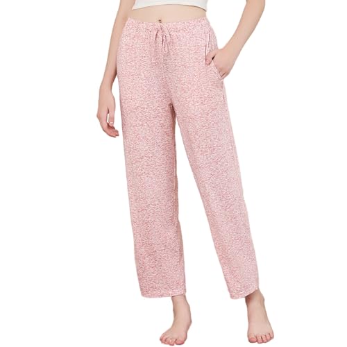 U2SKIIN Pyjamahose Damen lang Schlafhose weiche Schlafanzughose für Damen mit Taschen Freizeithose Haushose Loungehose (Rosa Mel., L) von U2SKIIN