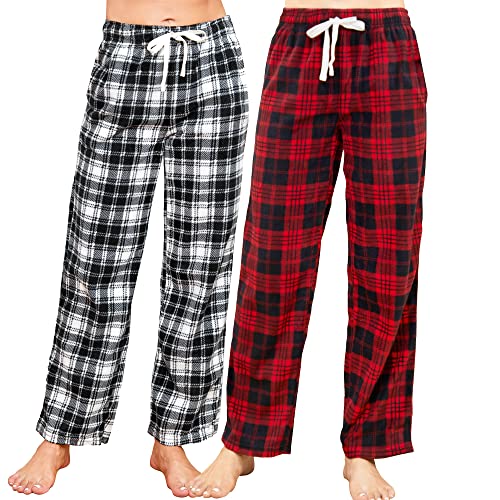 U2SKIIN Pyjamahose Damen lang kariert Schlafhose Schlafanzughosen für Damen Fleece Pyjama Hosen Nachtwäsche Freizeithose mit Taschen (Rot Schwarz Kariert+ Weiß Schwarz Kariert, S) von U2SKIIN