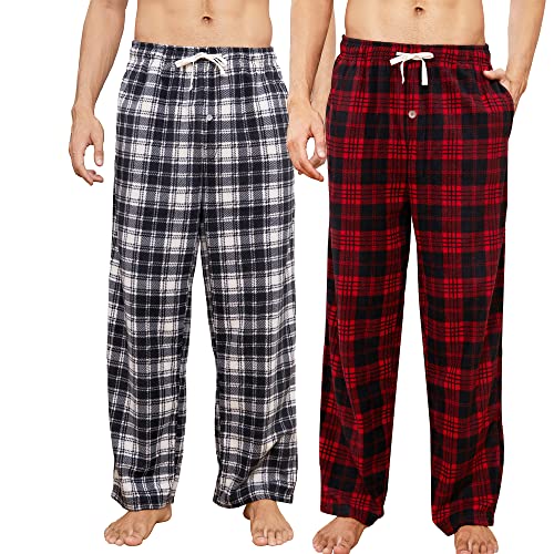 U2SKIIN Pyjamahose Herren lang kariert Schlafhose Schlafanzughosen für Herren Fleece Pyjama Hosen Nachtwäsche Freizeithose mit Taschen (Rot Schwarz Kariert+ Weiß Schwarz Kariert, S) von U2SKIIN