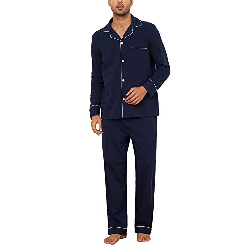 U2SKIIN Schlafanzug Herren lang 100% Baumwolle Herren Pyjamas Set Herrenschlafanzug Langarm Schlafanzug Männer Nachtwäsche Loungewear Sleepwear (Dunkelblau, XL) von U2SKIIN
