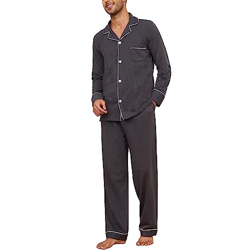 U2SKIIN Schlafanzug Herren lang 100% Baumwolle Herren Pyjamas Set Herrenschlafanzug Langarm Schlafanzug Männer Nachtwäsche Loungewear Sleepwear (Dunkelgrau, XXL) von U2SKIIN