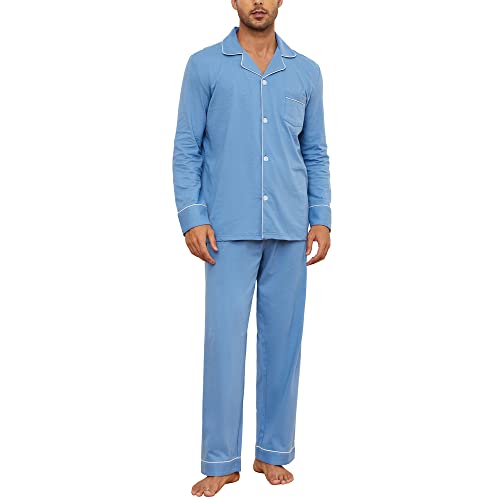U2SKIIN Schlafanzug Herren lang 100% Baumwolle Herren Pyjamas Set Herrenschlafanzug Langarm Schlafanzug Männer Nachtwäsche Loungewear Sleepwear (Graublau, M) von U2SKIIN