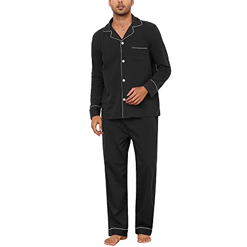 U2SKIIN Schlafanzug Herren lang 100% Baumwolle Herren Pyjamas Set Herrenschlafanzug Langarm Schlafanzug Männer Nachtwäsche Loungewear Sleepwear (Schwarz, L) von U2SKIIN