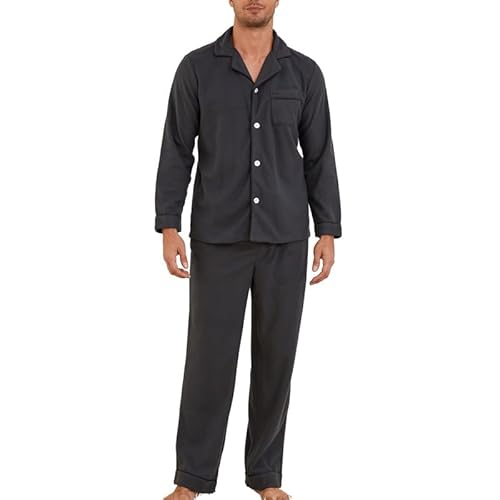 U2SKIIN Schlafanzug Herren mit Knopfleiste lang Pyjama Set Nachtwäsche Loungewear Flanell (Dunkelgrau, 2XL) von U2SKIIN