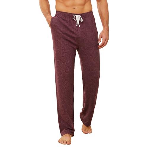 U2SKIIN Schlafanzughose Herren lang Schlafhose Stretch Pyjamahose mit Taschen leicht & weich Freizeithose für Herren (Purpurrot Mel., L) von U2SKIIN