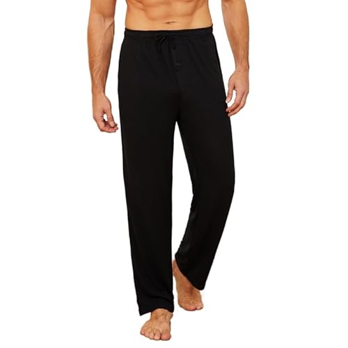 U2SKIIN Schlafanzughose Herren lang Schlafhose Stretch Pyjamahose mit Taschen leicht & weich Freizeithose für Herren (Schwarz, M) von U2SKIIN
