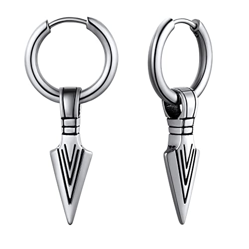 U7 12mm Kleine Creolen mit Speerspitze Anhänger Edelstahl Biker Gotik Hängeohrringe Punk Rock Huggie Kreolen Hoop Earrings Modeschmuck für Männer Frauen von U7