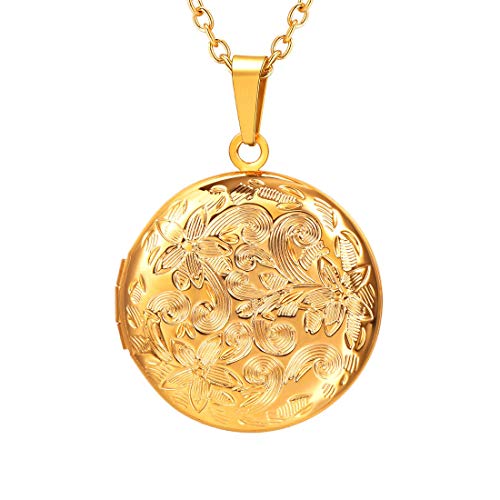 U7 Herren Locket Druckenmuster Medaillons für Damen Charm 18k Rund Medaillon zum Öffnen für Bilder Foto Anhänger Halskette Amulett Souvenir Kettenanhänger Mode Personalisiert Schmuck für Freundin von U7