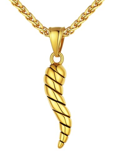 U7 Gold Kette für Männer Halskette Hörner Anhänger Edelstahl Herren Chili Italienisch Horn Kette Gold 3D Italienisches Horn Halskette mit Cornicello Hornanhänger Hornkette Modeschmuck für Verlobung von U7