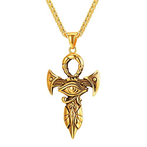 U7 18k vergoldet Ankh Kreuz Kette Herren Horusauge Anhänger mit 55+5cm Weizenkette Henkelkreuz alten Ägypten Modeschmuck Accessoire für Ehemann Freund von U7