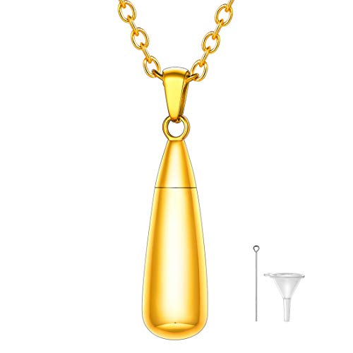 U7 18k vergoldet Asche Urne Anhänger Halskette Damen Herren Wassertropfen Anhänger + 55cm Rolokette Memorial Kremation Erinnerung Modeschmuck Accessoire Trauerfeier Souvenir von U7