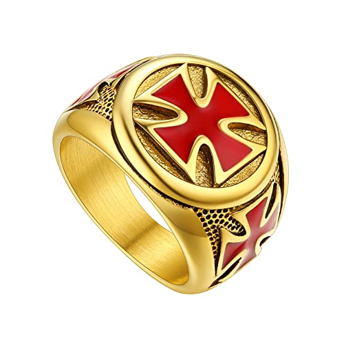 U7 18k vergoldet Casual Wikinger Öltropfender Kreuz Ring für Männer Edelstahl Statement Ring Biker Hip Hop Roker Ringe Modeschmuck Accessoire für Vater Ehemann(Ring Größe 69) von U7