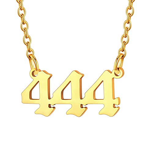 U7 Gold Kette für Damen Engelnummern 444 Halskette Minimalist Engelszahlen Anhänger mit Rolokette Glücklich Angel Number Pendant Necklace Edelstahlkette Numerologie Modeschmuck für Valentinstag von U7