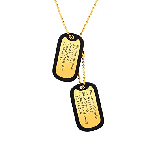 U7 18k vergoldet zwei Erkennungsmarken mit Kugelkette Namen personalisiert Dog Tag Anhänger Militär Armee Stil Kette 60cm Einzelanfertigung Modeschmuck für Damen Herren von U7