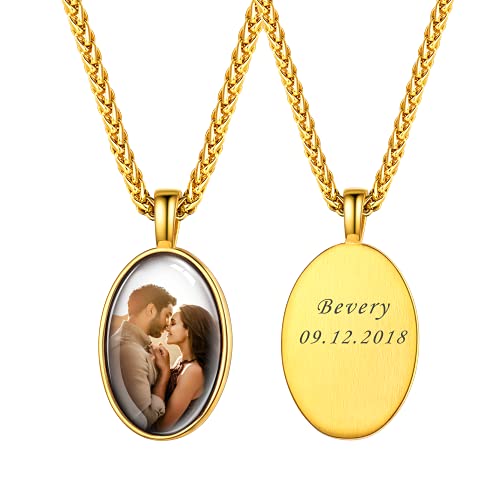 U7 18k vergoldet Foto Kette mit Namen Texte Gravur personalisiert Oval Anhänger Halskette Modeschmuck einzigartiges Bilder Souvenir Andenken für Valentinstag Weihnachten von U7