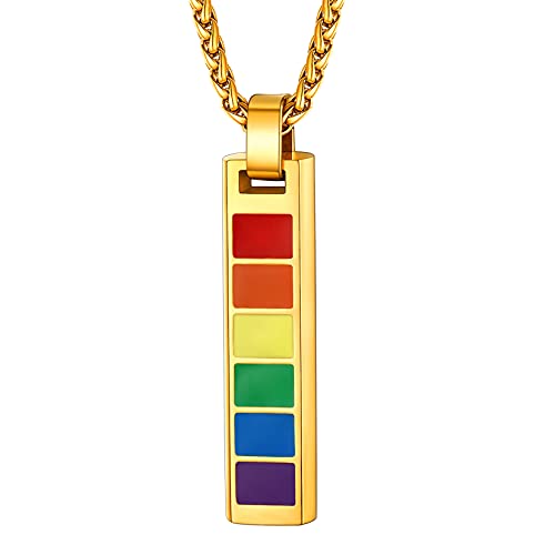 U7 18k vergoldet Gay Pride Halskette Rechteck LGBTQ Anhänger mit 55+5cm Weizenkette Unisex Homosexuell Modeschmuck Accessoire für Schwulen Lesben Transgender von U7