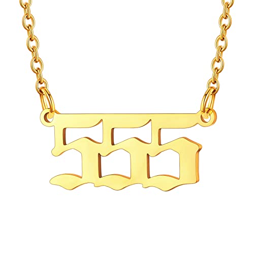 U7 555 Kette Frauen Gold Pendant Necklace Women Angel Number Kette Edelstahl Halskette mit Engelszahlen 555 Charms Glücklich Engelnummern Schlüsselbeinkette Numerologie Modeschmuck für Verlobung von U7