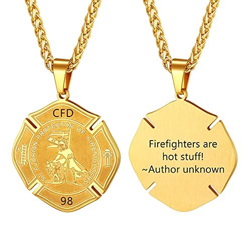 U7 18k vergoldet Heiliger Florian Anhänger Halskette personalisiert Schutz Patron Medaille St. Florian mit Weizenkette Amulett Talisman Modeschmuck Accessoire für Feuerwehrmann von U7