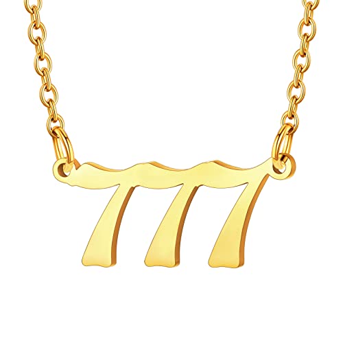 U7 Edelstahl Gold Kette mit Engelnummern 777 Anhänger Damen Engelszahlen 777 Halskette Zahlen Ketten Halsschmuck Angel Number Kette Schlüsselbeinkette Glücklich Numerologie Modeschmuck für Hochzeit von U7