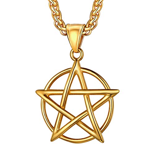U7 18k vergoldet Pentagramm Anhänger Halskette Salomon Medaille mit 55+5cm Weizenkette Wicca Hexenstern Modeschmuck Accessoire für Weihnachten Geburtstag von U7