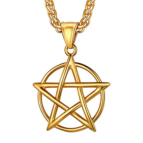 U7 18k vergoldet Pentagramm Anhänger Halskette Salomon Medaille mit 55+5cm Weizenkette Wicca Hexenstern Modeschmuck Accessoire für Weihnachten Geburtstag von U7