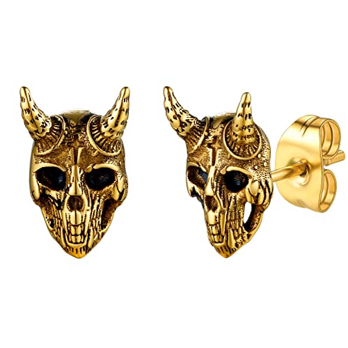 U7 18k vergoldet Sabbatziege Ohrstecker Baphomet Totenkopf Piercing Ohrringe Amulett Glückbringer Ohrschmuck Accessoire für Geburtstag Weihnachten von U7