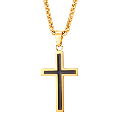 U7 18k vergoldet Schwarz Emaille Lateinisches Kreuz Anhänger Halskette Gold Ton Edelstahl Christentum Religiöse Schmuck von U7