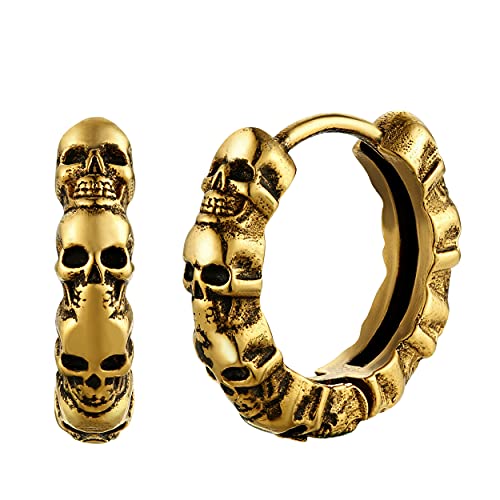 U7 18k vergoldet Totenkopf Huggie Ohrringe Schädel Design klein Creolen Punk Gotik Stil Modeschmuck Accessoire für Herren Jungen von U7