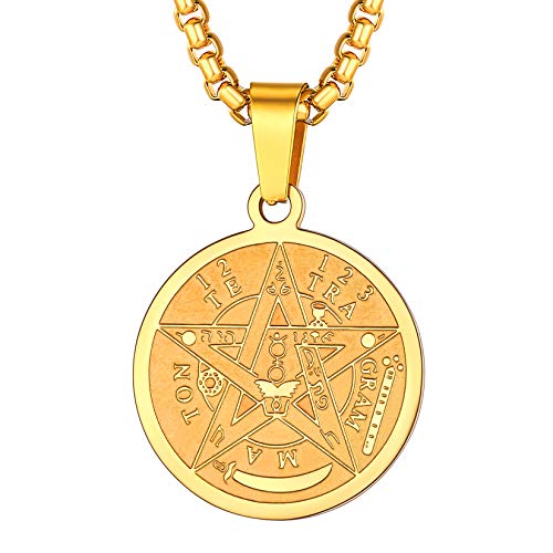 U7 18k vergoldet Wicca Pentagramm Halskette Salomons Siegel Anhänger mit 55+5cm/3mm venezianerkette Amulett Modeschmuck Accessoire für Geburtstag Weihnachten von U7