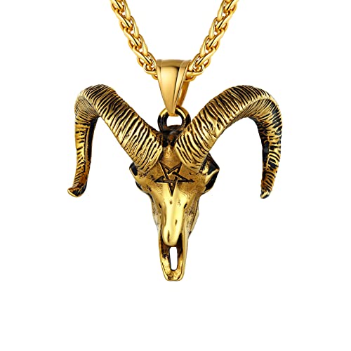 U7 18k vergoldet Ziegenkopf mit Pentagramm Anhänger Halskette Satan Baphomet mit 55+5cm Weizenkette Modeschmuck Accessoire für Weihnachten Geburtstag von U7