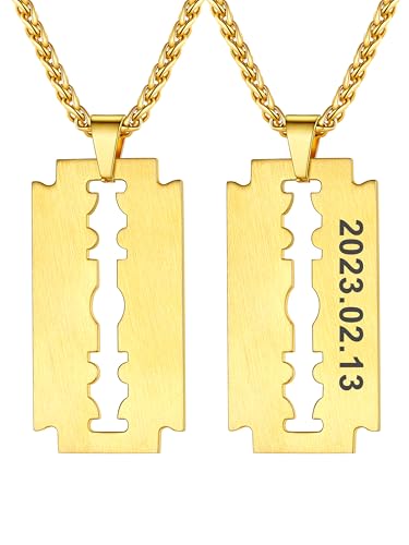 U7 18k vergoldet personalisiert Rasierklinge Anhänger für Damen mit 50+5cm Weizenkette matte gebürstet Razor Blad Halskette Hip Hop Biker Punk Unisex Cool Pendant Necklace Modeschmuck für Party von U7