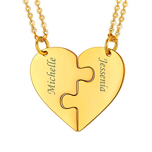 U7 2-Teilig Herz Partnerketten 18k vergoldet personalisiert Puzzle Anhänger mit 46+5cm Rolokette Gravur Namensketten Liebepaar Ehepaar Modeschmuck Accessoire für Weihnachten Valentinstag von U7