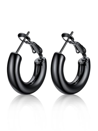 U7 20mm Creolen Ohrringe für Frauen Mädchen Edelstahl 5mm dicke Hoop Ohrringe schwarz Kreis Kreolen trendiger Ohr Schmuck Earrings von U7