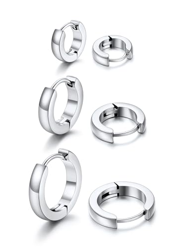 U7 3 Paar Kleine Creolen Silber für Damen Mädchen Edelstahl Creolen Ohrringe Set Hypoallergen Cartilage Daith Helix Piercings Ohrringe für Mehrere Piercings 7/9/12MM von U7