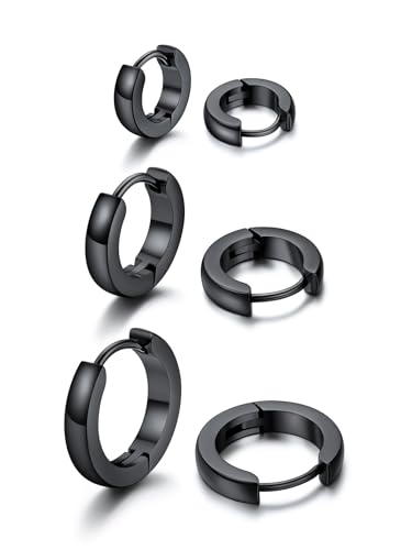 U7 3 Paar Ohrringe Silber Edelstahl Set für Damen Schwarz Kleine Ohrstecker Stapelbar Helix Piercings Ohrstecker Creolen Ohrringe Set für Mehrere Piercings von U7