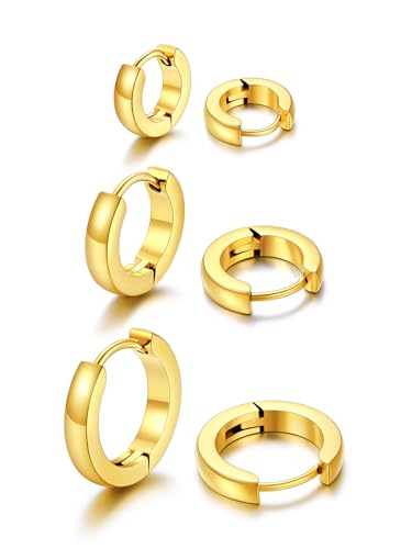 U7 3 Paare Creolen Gold für Damen Herren Ohrringe vergoldet Chunky Creolen Set Hypoallergen Leichte Kreolen Zierliche Knorpel Tragus Helix Schlafen Ohrschmuck für Mädchen von U7