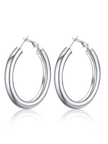 U7 40mm Creolen Ohrringe für Frauen Mädchen Edelstahl 5mm dicke Hoop Ohrringe Kreis Ohrringe trendiger Ohr Schmuck Hoop Earrings für Bürodamen von U7