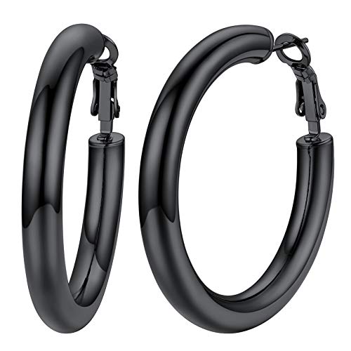 U7 40mm Creolen Ohrringe für Frauen Mädchen Schwarz 5mm dicke Hoop Ohrringe Kreis Ohrringe trendiger Ohr Schmuck Hoop Earrings für Bürodamen von U7