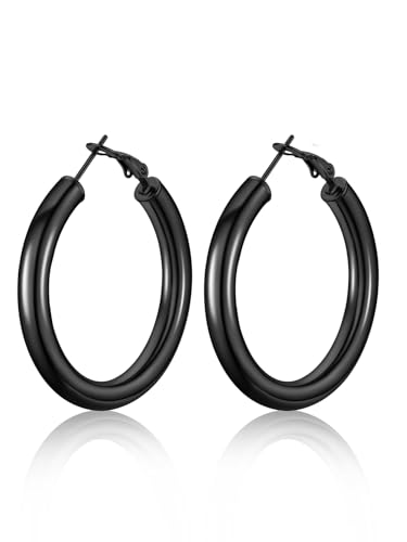U7 40mm Creolen Ohrringe für Frauen Mädchen Schwarz 5mm dicke Hoop Ohrringe Kreis Ohrringe trendiger Ohr Schmuck Hoop Earrings für Bürodamen von U7