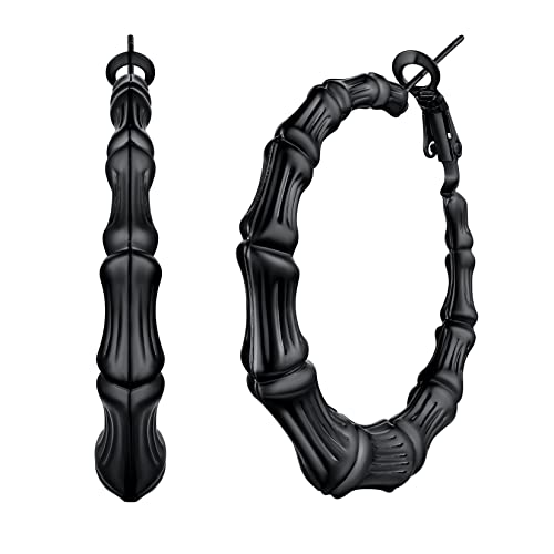 U7 40mm schwarze Creolen Ohrringe für Frauen Mädchen Edelstahl Bambus Design Hoop Ohrringe Runde Kreis Ohrringe Ohr Modeschmuck Hoop Earrings für Beste Freundin von U7