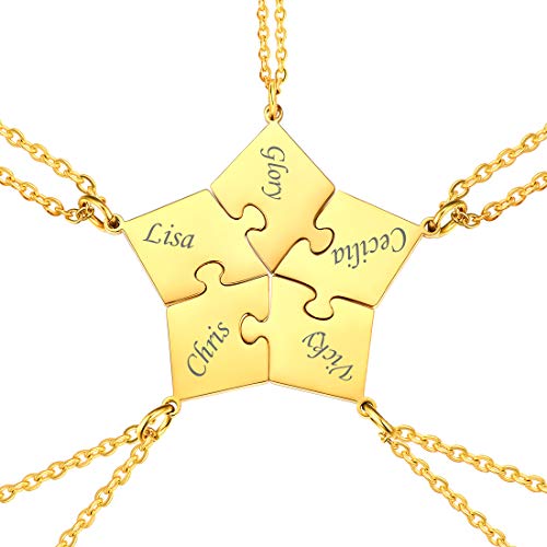 U7 5-Teilig Collier für Familien Freundinnen personalisiert Puzzle Polygon Anhänger mit 46+5cm Rolokette 18k vergoldet Freundschaftsketten für Geburtstag Weihnachten Gedenktag von U7