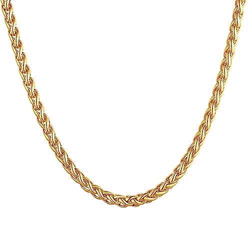 U7 60cm Halskette - 18k vergoldet 3mm breit Weizenkette für Jungen Männer - Hip Hop Herren Kette Gliederkette Spiga Chain Necklace Modeschmuck Accessoire von U7