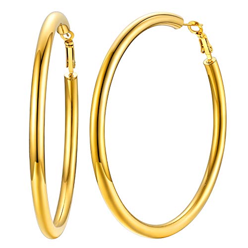 U7 80mm große Kreis Ohrringe für Damen Mädchen 18k vergoldet 5mm dicke Creolen Hoop Ohrringe Hoop Earrings trendige Kreolen Ohr Schmuck Accessoire von U7