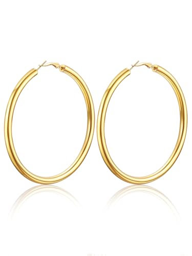 U7 80mm große Kreis Ohrringe für Damen Mädchen 18k vergoldet 5mm dicke Creolen Hoop Ohrringe Hoop Earrings trendige Kreolen Ohr Schmuck Accessoire von U7