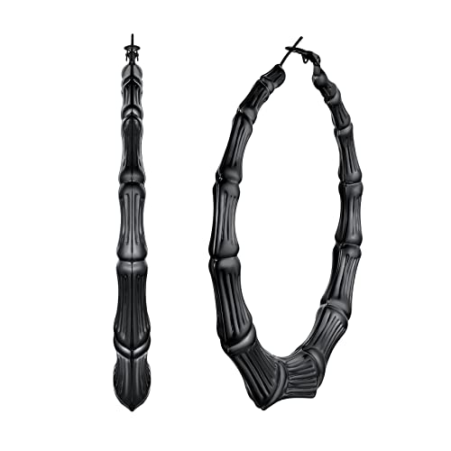 U7 80mm große Runde Kreis Ohrringe für Damen Mädchen Edelstahl Bambus Design Creolen schwarze Hoop Ohrringe Hoop Earrings schicke Kreolen Ohr Modeschmuck Accessoire von U7